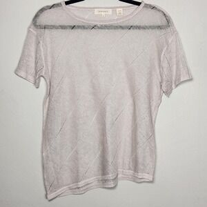 Inhabit Womens Petite Small Ivory Cream 100% Linen Open Knit Mesh Top Layering